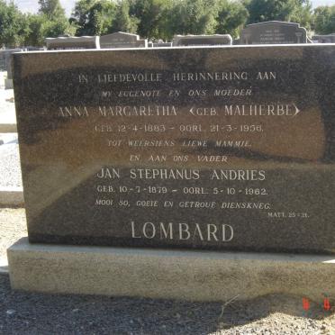 LOMBARD Jan Stephanus Andries 1879-1962 &amp; Anna Margaretha MALHERBE 1883-1956