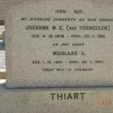 THIART Nicolaas C. 1881-1967 &amp; Johanna M.C. VERMEULEN 1879-1961