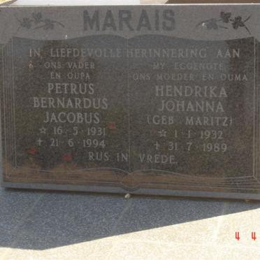 MARAIS Petrus Bernardus Jacobus 1931-1994 &amp; Hendrika Johanna MARITZ 1932-1989