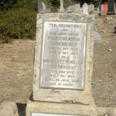 BADENHORST Frans Hendrik 1859-1922 &amp; Maria Petronella VAN WYK 1859-1940