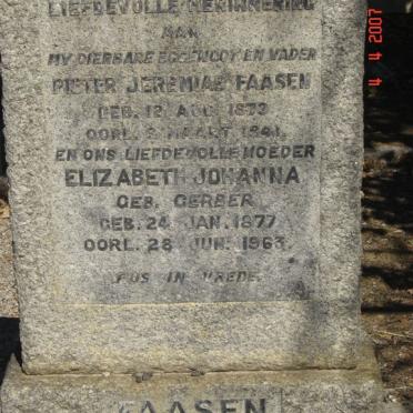 FAASEN Pieter Jeremias 1873-1941 &amp; Elizabeth Johanna GERBER 1877-1963