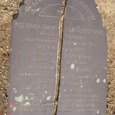 FAURE Maria Jacoba Elizabeth nee DE VILLIERS -1877 :: FAURE Sophia Albertina  -1877