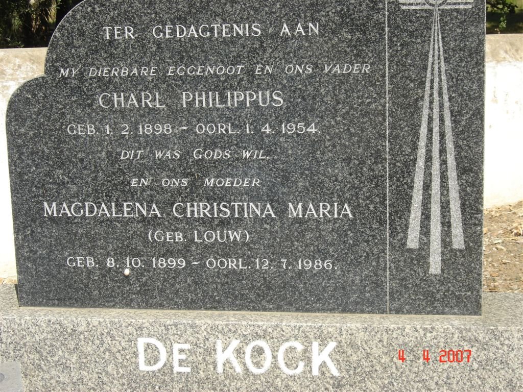 KOCK Charl Philippus, de 1898-1954 &amp; Magdalena Christina Maria LOUW 1899-1986