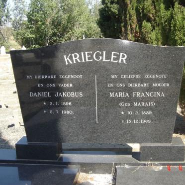 KRIEGLER Daniel Jakobus 1896-1980 &amp; Maria Francina MARAIS 1889-1969