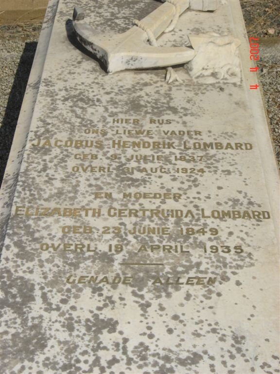 LOMBARD Jacobus Hendrik 1837-1924 &amp; Elizabeth Getruida 1849-1935