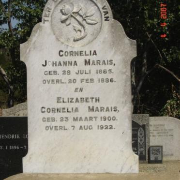 MARAIS Cornelia Johanna 1885-1886 :: MARAIS Elizabeth Cornelia 1900-1922