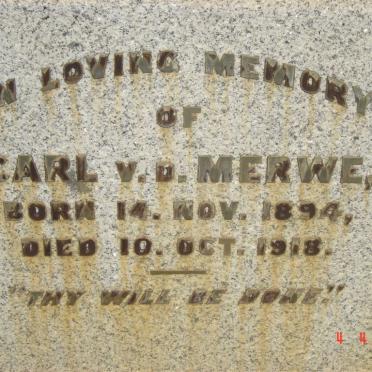 MERWE Carl, v.d. 1894-1918