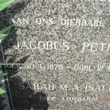 MALHERBE Jacobus Petrus 1876-1926 &amp; Sarah M.A. LOMBARD 1876-19??