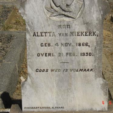 NIEKERK Aletta, van 1866-1930