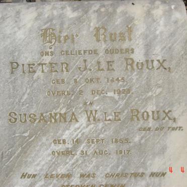 ROUX Pieter J., le 1845-1925 &amp; Susanna W. DU TOIT 1855-1917