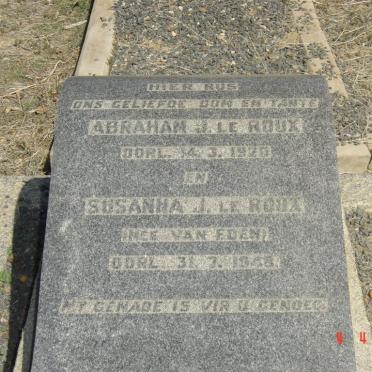 ROUX Abraham J., le -1920 &amp; Susanna J. VAN EDEN -1948