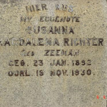 RICHTER Susanna Magdalena nee ZEEMAN 1892-1930