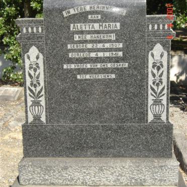 ROUX Aletta Maria, le nee HANEKOM 1907-1941