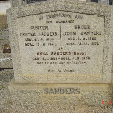 SANDERS John 1860-1947 :: SANDERS Hester 1858-1941 :: SANDERS Anna nee ROUX 1868-1950
