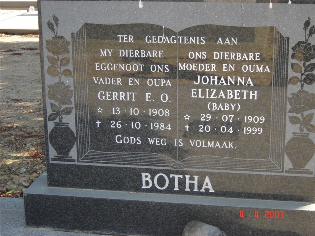 BOTHA Gerrit E.O. 1908-1984 &amp; Johanna Elizabeth 1909-1999