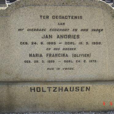 HOLTZHAUSEN Jan Andries 1885-1958 &amp; Maria Francina OLIVIER 1888-1975