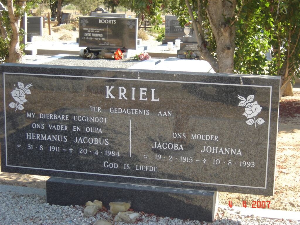 KRIEL Hermanus Jacobus 1911-1984 &amp; Jacoba Johanna 1915-1993