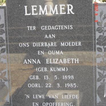 LEMMER Anne Elizabeth nee KUMM 1898-1985