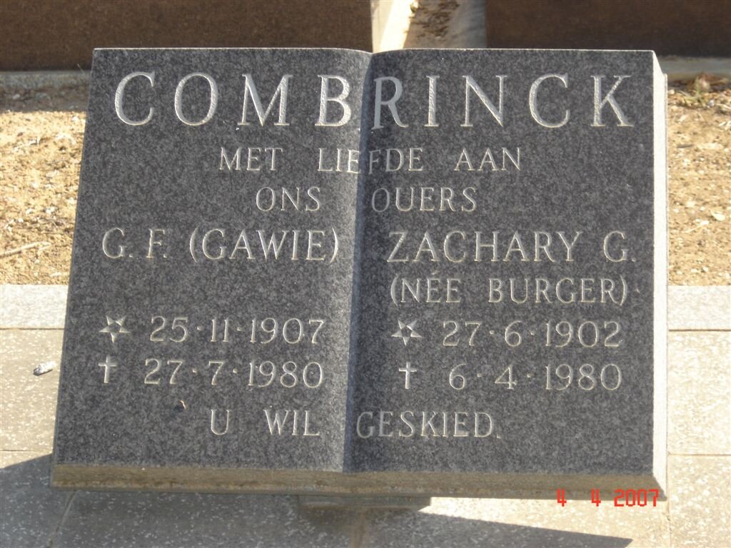 COMBRINCK G.F. 1907-1980 &amp; Zachary G. BURGER 1902-1980