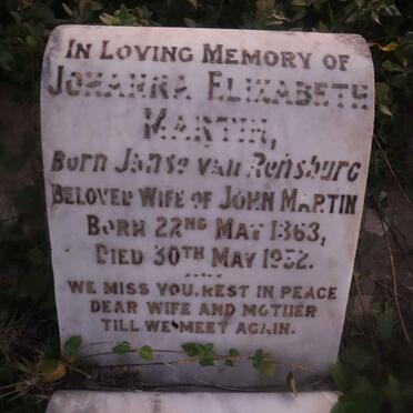 MARTIN Johanna Elizabeth nee JANSE VAN RENSBURG 1863-1932