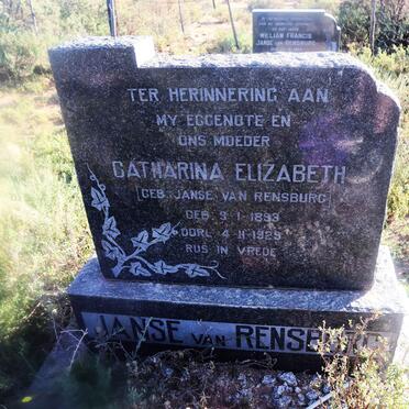RENSBURG Catharina Elizabeth, Janse van nee JANSE VAN RENSBURG 1893-1929