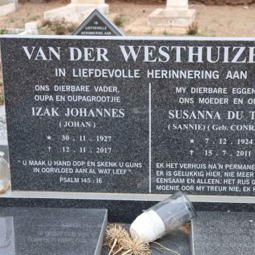 WESTHUIZEN Izak Johannes, van der 1927-2017 & Susanna DU TOIT nee CONRADIE 1924-2011