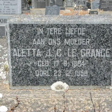 GRANGE Aletta J.C., le 1884-1958