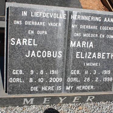 MEYER Sarel Jacobus 1911-2009 &amp; Maria Elizabeth 1919-1998