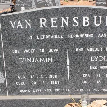 RENSBURG Benjamin, van 1906-1987 &amp; Lydia BENEKE 1895-1981