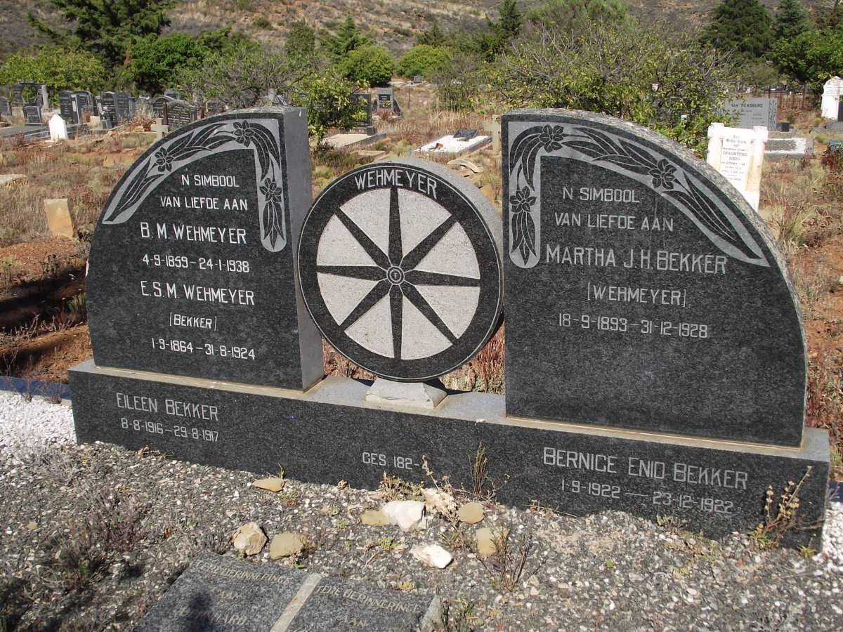 WEHMEYER B.M. 1859-1938 &amp; E.S.M. BEKKER 1864-1924 :: BEKKER Martha J.H. nee WEHMEYER 1899-1928