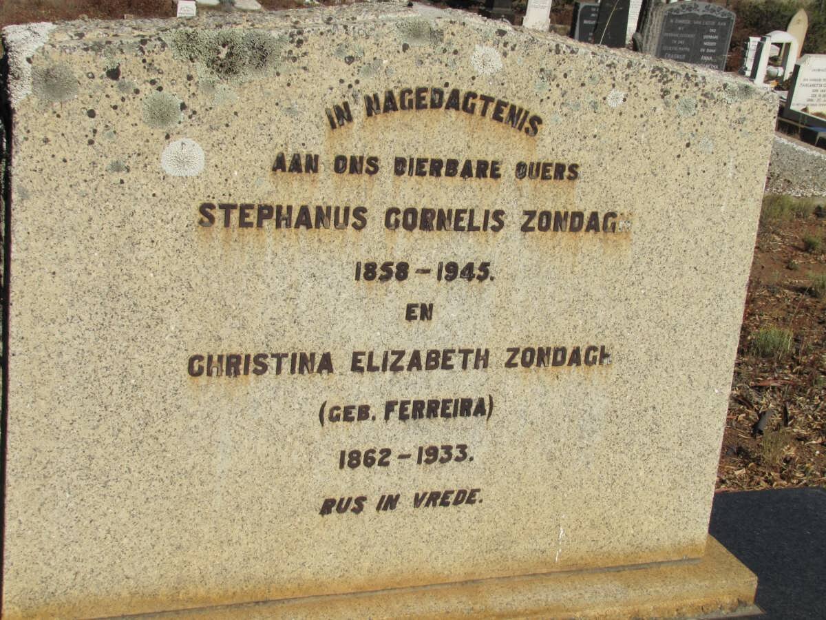 ZONDAGH Stephanus Cornelis 1858-1945 &amp; Christina Elizabeth FERREIRA 1862-1933