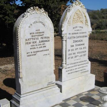 ZONDAGH Matthys Petrus Hendrik 1871-1898 &amp; Aletta Catharina SCHOEMAN 1872-1937