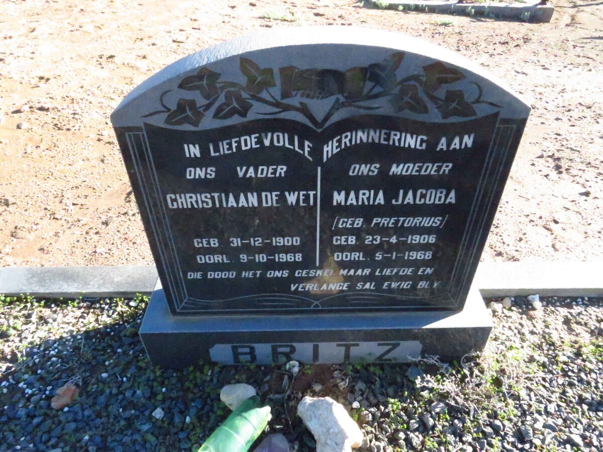 BRITZ Christiaan de Wet 1900-1968 & Maria Jacoba PRETORIUS 1906-1968