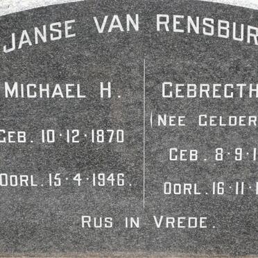 RENSBURG Michael H., Janse van 1870-1946 &amp;  Gebregtha E. GELDERBLOM 1873-1956