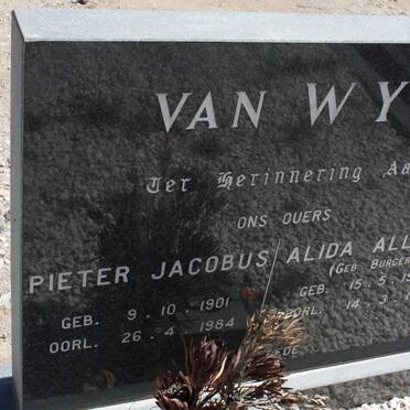 WYK Pieter Jacobus, van 1901-1984 &amp; Alida Alletta BURGER 1908-1971