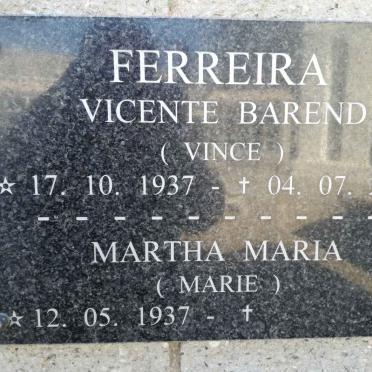 FERREIRA Vicente Barend 1937-2008 &amp; Martha Maria 1937-