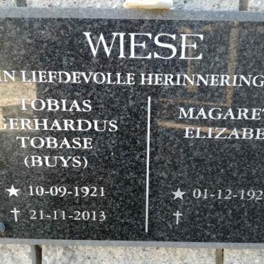 WIESE Tobias Gerhardus Tobase 1921-2013 &amp; Magaretha Elizabeth 1923-