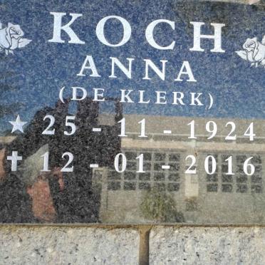 KOCH Anna nee DE KLERK 1924-2016