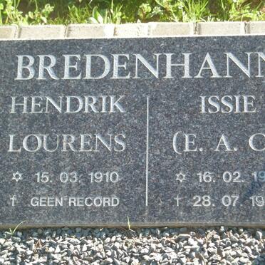 BREDENHANN Hendrik Lourens 1910-?? &amp; E.A.C. 1913-1996