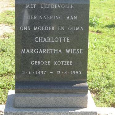 WIESE Charlotte Margaretha nee KOTZEE 1897-1985