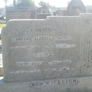 WIELLIGH Lambert Albertus Jacobus 1883-1973 &amp; Sarah Johanna LOUW 1892-1977