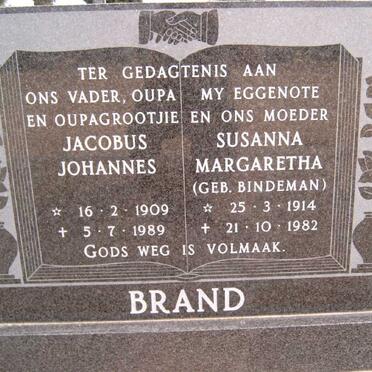 BRAND Jacobus Johannes 1909-1989 &amp; Susanna Margaretha BINDEMAN 1914-1982