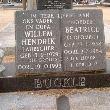 BUCKLE Willem Hendrik Laubsher 1929-1993 &amp; Beatrice COLOMBO 1938-1984