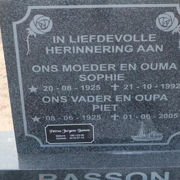 BASSON Piet 1925-2005 &amp; Sophie 1925-1992 :: BASSON Petrus Jurgens 1961-2018