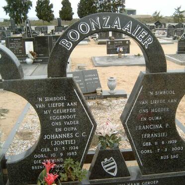 BOONZAAIER Johannes C.C. 1924-1985 &amp; Francina P. 1929-2003