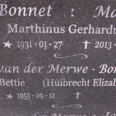 BONNET Marthinus Gerhardus O. 1931-2013 &amp; Huibrecht Elizabeth VAN DER MERWE 1953- :: MERWE Jaco, van der 1975-