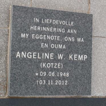 KEMP Angeline W. nee KOTZÉ 1948-2012
