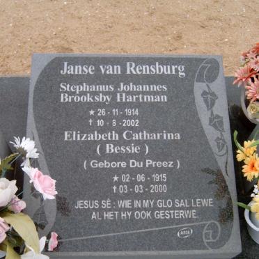 RENSBURG Stephanus Johannes Brooksby Hartman, Janse van 1914-2002 &amp; Elizabeth Catharina DU PREEZ 1915-2000