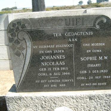 VERCUIEL Johannes Nicolaas 1915-1966 &amp; Sophia M.W. THIART 1920-1988
