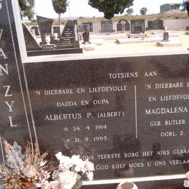 ZYL Albertus P., van 1914-1995 &amp; Magdalena M. BUTLER 1911-1976